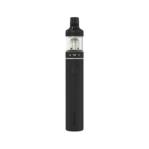 Vapeador Joyetech Exceed D19 negro, con botón circular, depósito transparente y boquilla negra, sobre fondo blanco.