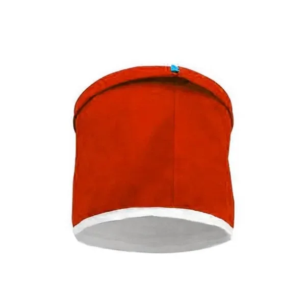 Bolsa filtrante BubbleBag roja, de forma cilíndrica, con borde inferior blanco y base de malla clara sobre fondo blanco.