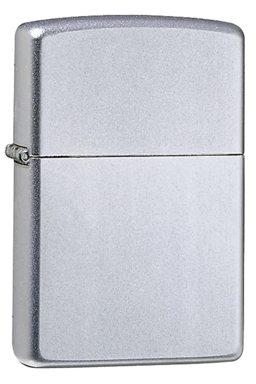 Encendedor Zippo 205 cerrado, de acabado plateado satinado, con bordes redondeados y bisagra visible en el lateral izquierdo.