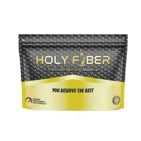 Bolsa de Holy Fiber Cotton con diseño negro de panal y franja amarilla, rotulada «Premium Wicking Material», sobre fondo blanco.