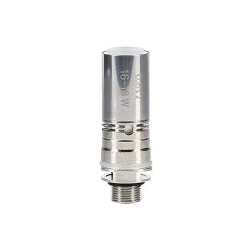 Resistencia Innokin Prism T20 S Coil de acabado plateado, con cuerpo cilíndrico, juntas transparentes y base roscada sobre fondo blanco.