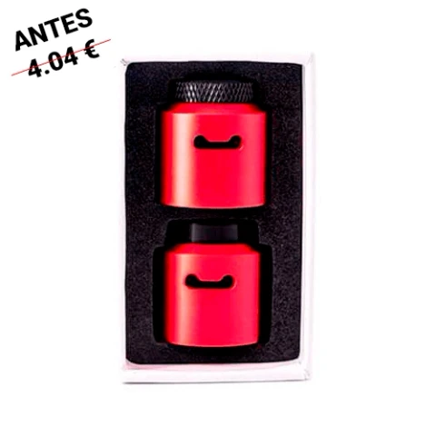 Tapas Coilturd Cloud Caps rojas en un estuche con interior negro, con aberturas laterales y distintas terminaciones superiores.