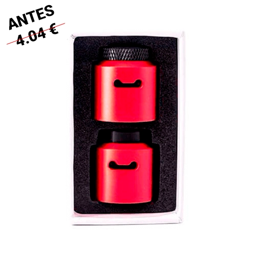 Tapas Coilturd Cloud Caps rojas en un estuche con interior negro, con aberturas laterales y distintas terminaciones superiores.