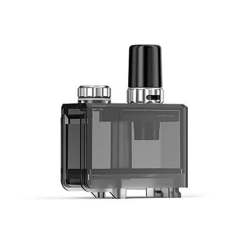 Pod para Orion Q-Ultra Lost Vape con depósito rectangular translúcido oscuro, boquilla negra y piezas plateadas en la parte superior.