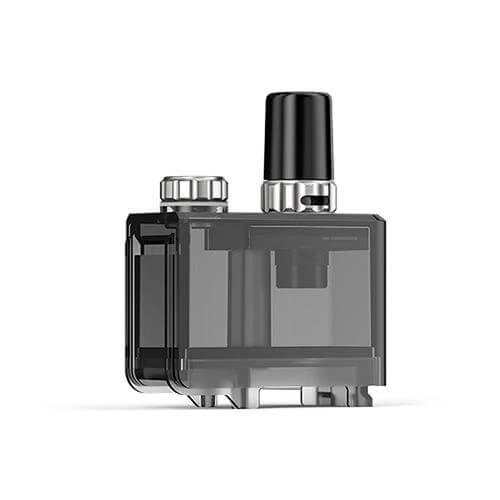 Pod para Orion Q-Ultra Lost Vape con depósito rectangular translúcido oscuro, boquilla negra y piezas plateadas en la parte superior.