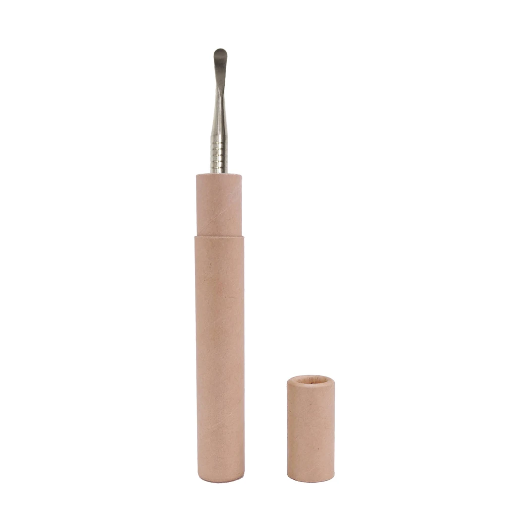 Dabber Easy Garden Smokers con punta metálica aplanada, presentado en un tubo marrón abierto con la tapa al lado.
