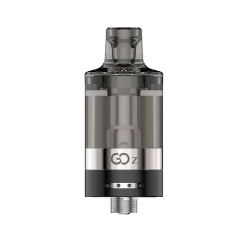 Tanque Innokin Go Z de cuerpo translúcido oscuro, con boquilla superior, banda plateada y conexión roscada en la base.
