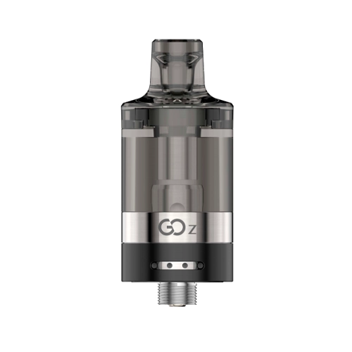 Tanque Innokin Go Z de cuerpo translúcido oscuro, con boquilla superior, banda plateada y conexión roscada en la base.