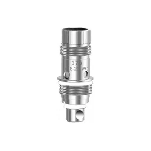 Resistencia Aspire Nautilus 2 BVC de acabado plateado, con cuerpo cilíndrico, roscas y orificios laterales sobre fondo blanco.