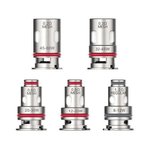 Selección de resistencias Vaporesso GTX con distintos formatos y valores de 0,2, 0,3, 0,6, 0,8 y 1,2 Ω sobre fondo blanco. Selección de resistencias Vaporesso GTX con distintos formatos y valores de 0,2, 0,3, 0,6, 0,8 y 1,2 Ω sobre fondo blanco.