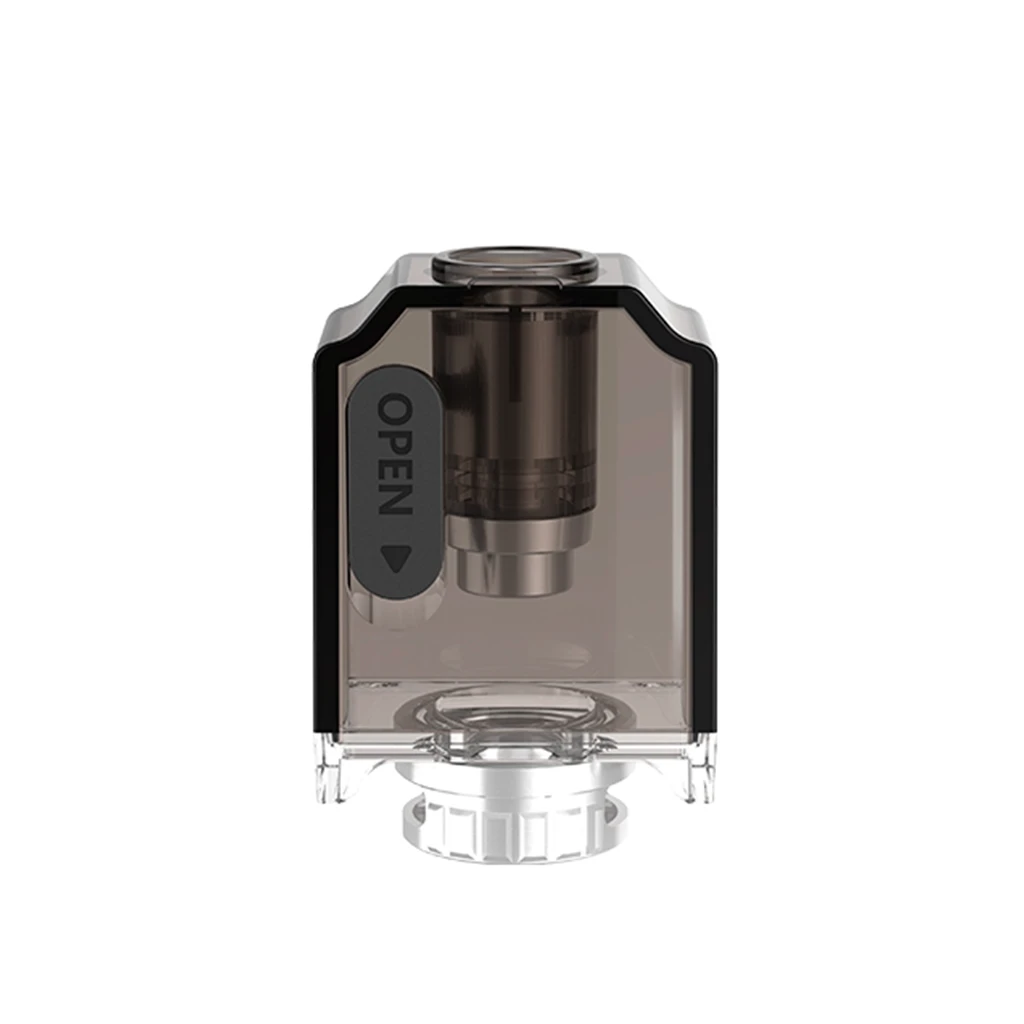 Cartucho Lost Vape UB AIO Ice Brown translúcido, con bordes negros, pieza lateral marcada «OPEN» y base transparente.