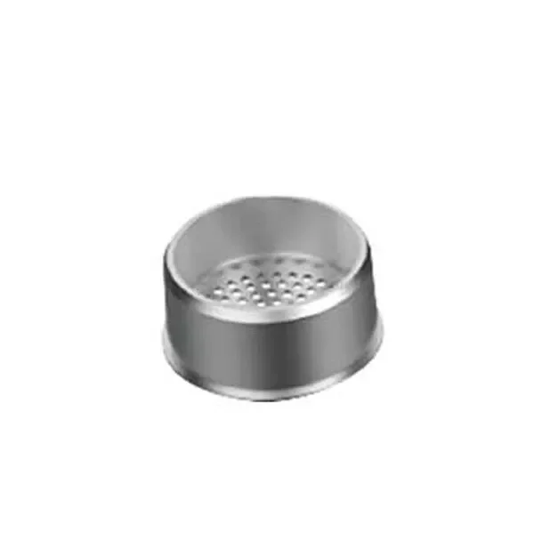 Rejilla de boquilla para X-vape X-max Fog Pro, de color plateado y forma circular, con borde elevado y base perforada sobre fondo blanco.