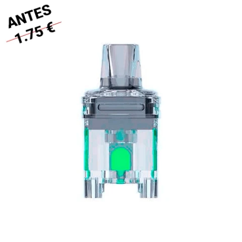 Pod de recambio Eleaf Pico Compaq visto de frente, con depósito transparente, boquilla gris y una pieza verde en el interior.