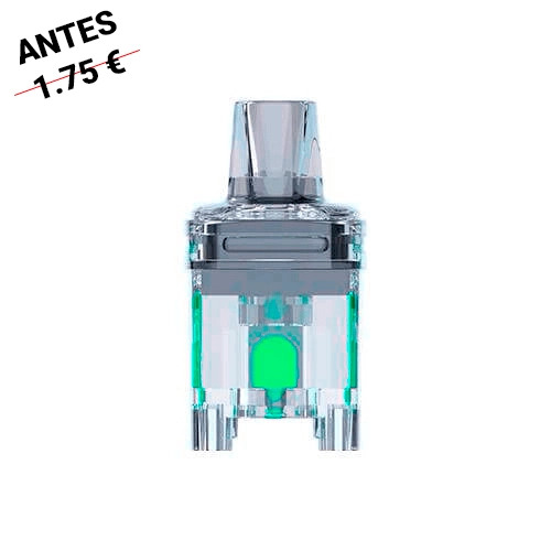 Pod de repuesto Eleaf Pico Compaq transparente, con boquilla gris y pieza interior verde, mostrado de frente sobre fondo blanco.