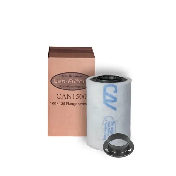 Filtro cilíndrico Can Filter Original 1500 con cubierta blanca y abertura superior negra, junto a su caja y una brida separada.
