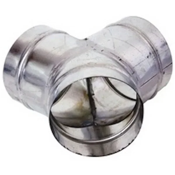 Unión de ventilación en Y G.A.S. Y200, de acabado metálico plateado, con bocas circulares y juntas visibles sobre fondo blanco.