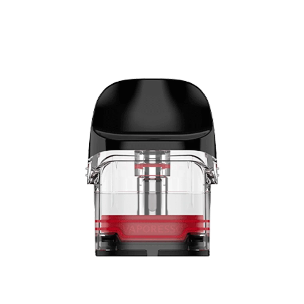 Pod de repuesto Vaporesso Luxe Q Series visto de frente, con boquilla negra, depósito transparente y juntas rojas.