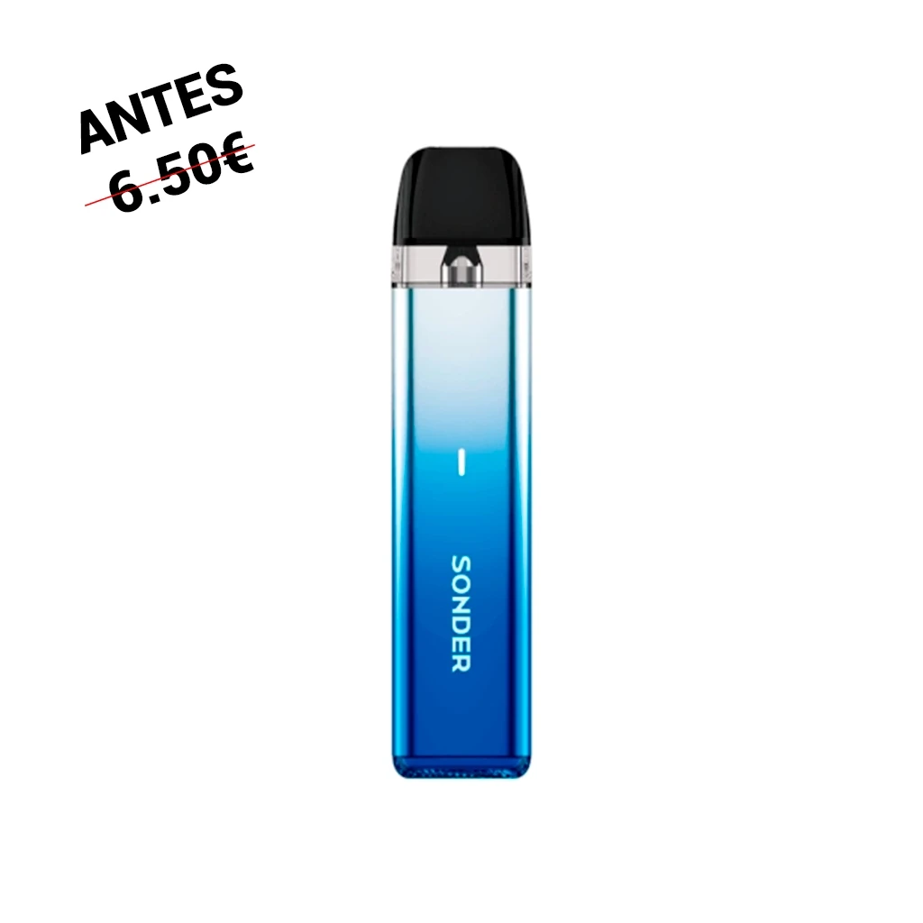 Geekvape Sonder Q Lite Pod Kit en vista frontal, con cuerpo en degradado azul, boquilla negra y texto SONDER en vertical.