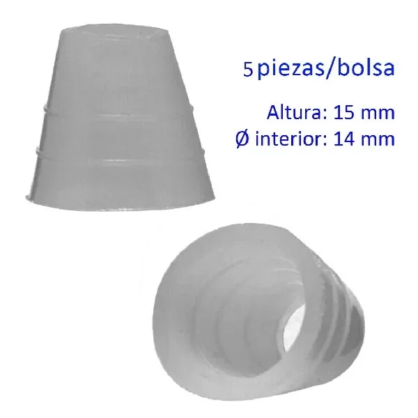 Conectores grises para manguera de shisha, de forma cónica y con relieves exteriores, vistos de perfil y desde su abertura. Conectores grises para manguera de shisha, de forma cónica y con relieves exteriores, vistos de perfil y desde su abertura.