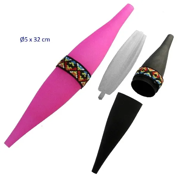 Refrigerador de humo para shisha en versiones rosa y negra, con banda de motivos multicolores y piezas separadas a su lado.