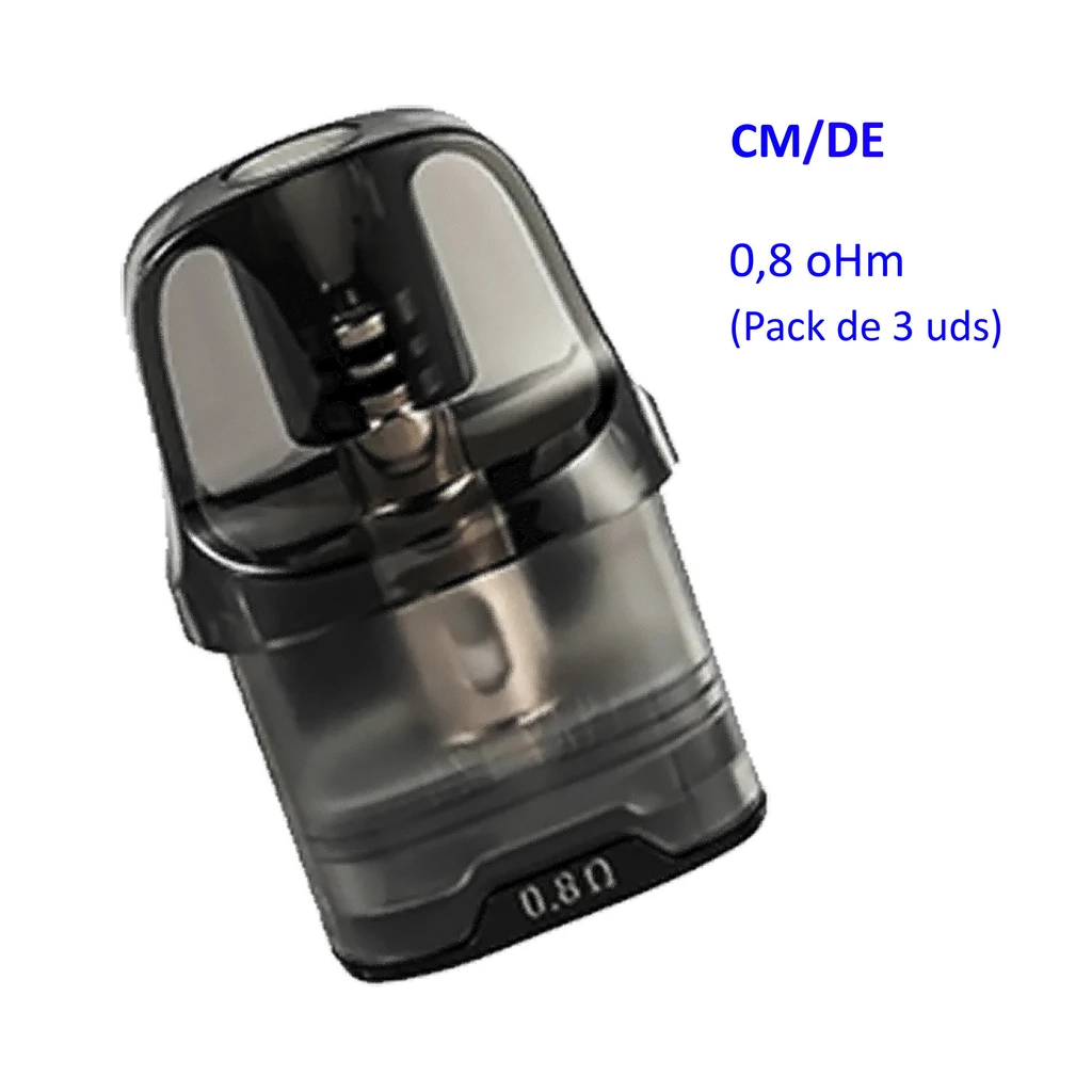 Pod Lost Vape Ursa V2 con depósito translúcido oscuro y boquilla redondeada, presentado inclinado con la inscripción de 0,8 Ω en la base.