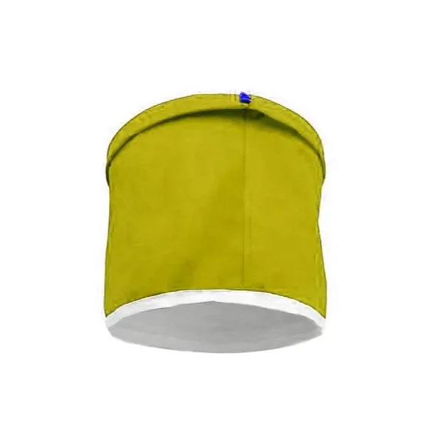 Bolsa BubbleBag de 73 µm, amarilla y de forma cilíndrica, con base circular blanca y una pequeña presilla azul sobre fondo blanco.
