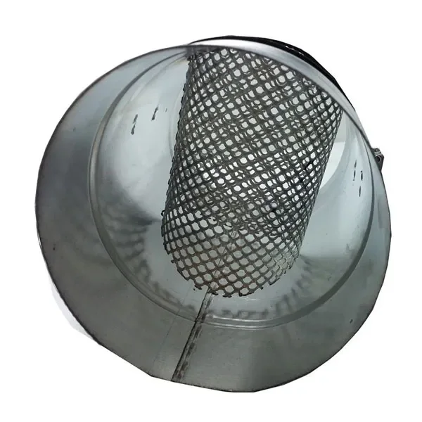 ONA Control Air-Dispenser visto de frente, con cuerpo circular metálico y una cesta de rejilla en el interior.