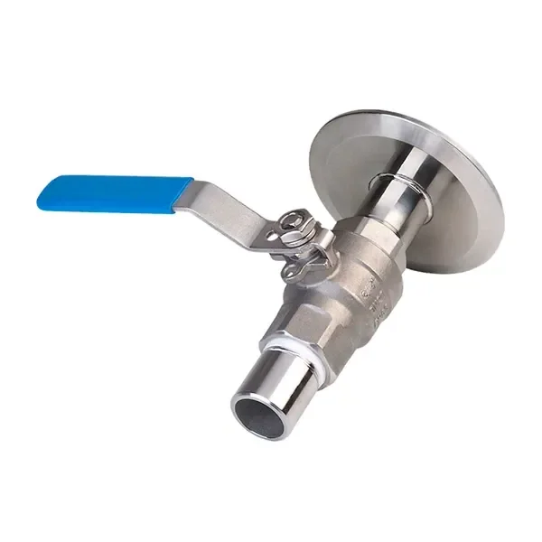 Grifo extractor BHO Master Extract con cuerpo metálico plateado, palanca azul, salida tubular y conexión circular ancha.