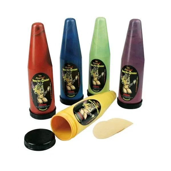 Extractores BHO Queen Bee en varios colores, con cuerpo cónico y base negra; uno amarillo aparece tumbado y abierto.