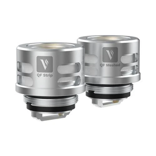 Resistencias Vaporesso plateadas de los tipos QF Strip y QF Meshed, con ventanas laterales, base roscada y juntas negras. Resistencias Vaporesso plateadas de los tipos QF Strip y QF Meshed, con ventanas laterales, base roscada y juntas negras.