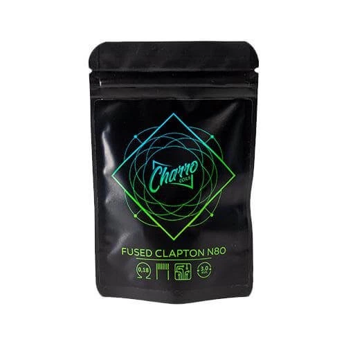 Bolsa negra de Charro Coils con cierre superior, diseño geométrico verde y azul y texto Fused Clapton N80.