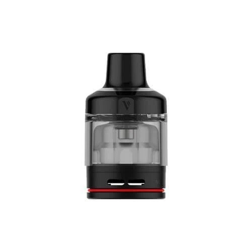 Pod de recambio Vaporesso GTX 22 con boquilla negra, depósito transparente y base negra con aberturas y un aro rojo. Pod de recambio Vaporesso GTX 22 con boquilla negra, depósito transparente y base negra con aberturas y un aro rojo.