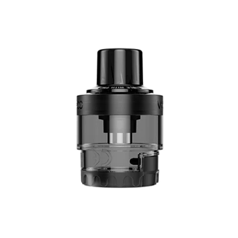 Pod vacío Voopoo PnP 2 con depósito translúcido oscuro, boquilla negra ancha y base circular, visto de frente sobre fondo blanco.