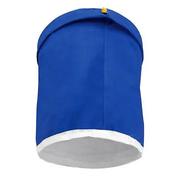 Bolsa BubbleBag XXL azul de forma cilíndrica, con fondo de malla clara, borde blanco y pequeño cierre amarillo en la parte superior.