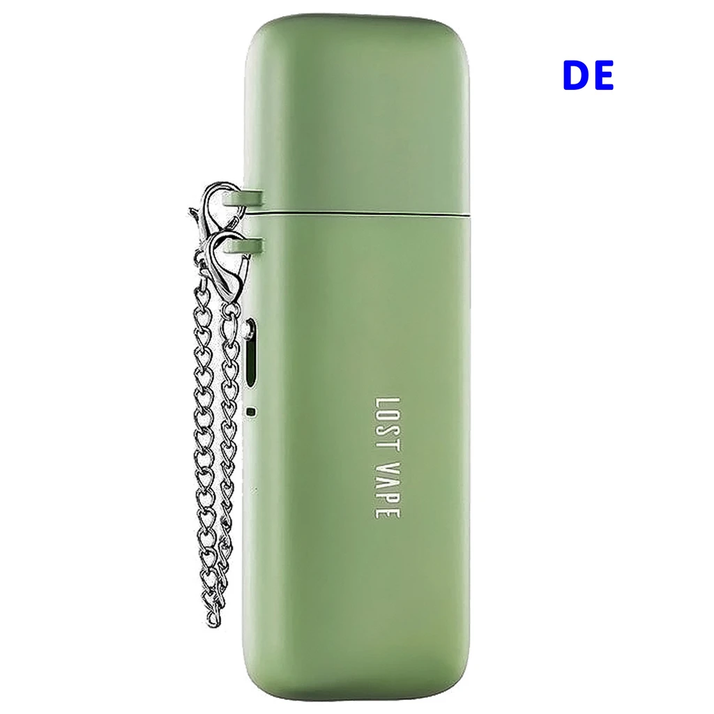 Pod Ursa Cap de Lost Vape verde menta, con tapa cerrada, cadena plateada lateral y nombre de la marca en vertical.
