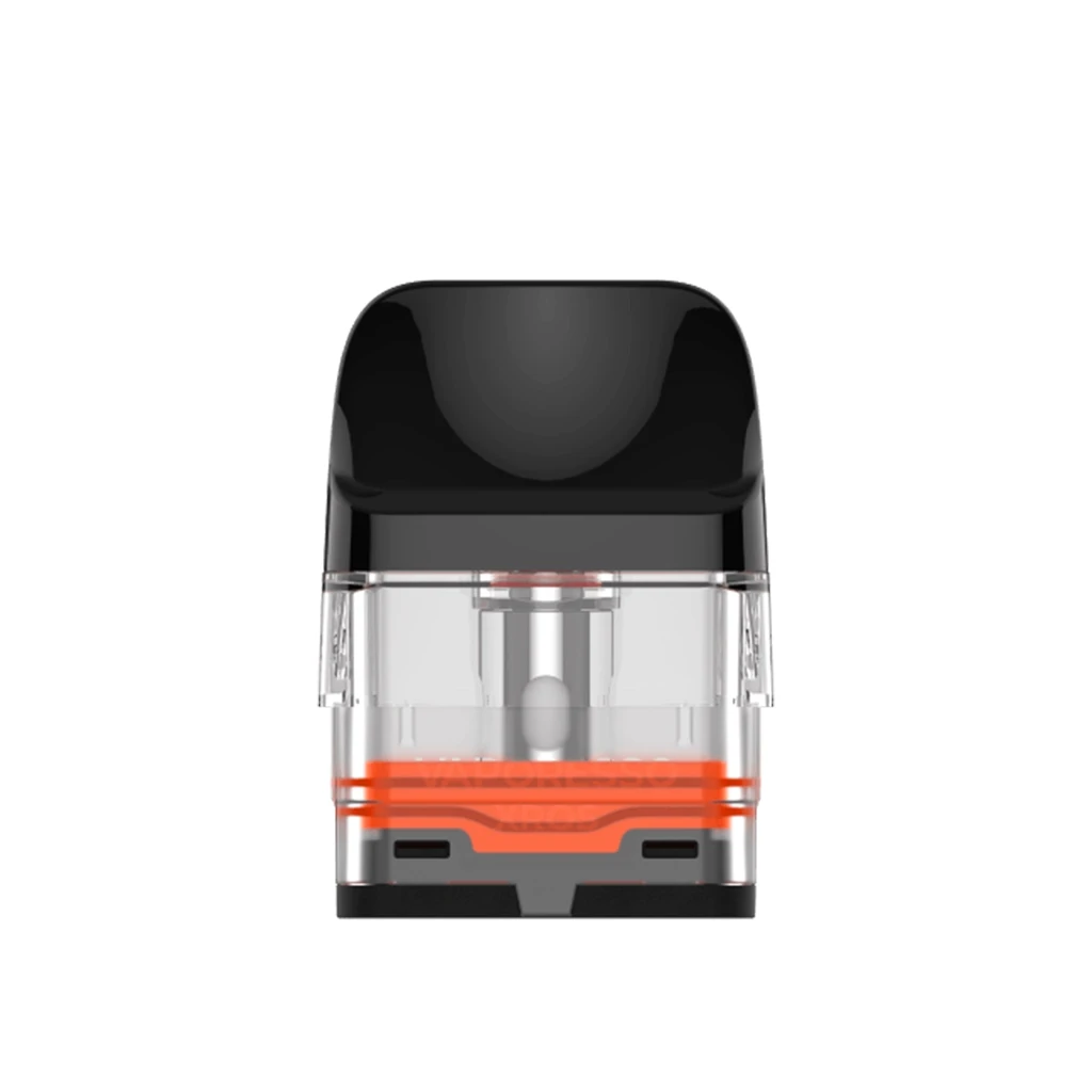 Pod de repuesto Vaporesso Xros Series Corex 3.0 con boquilla negra, depósito transparente y junta naranja, visto de frente. Pod de repuesto Vaporesso Xros Series Corex 3.0 con boquilla negra, depósito transparente y junta naranja, visto de frente.