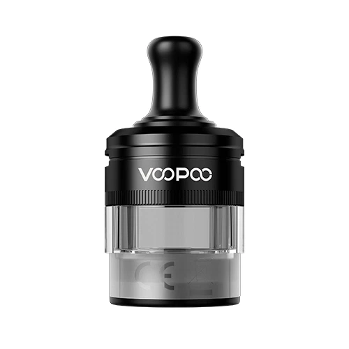 Pod vacío Voopoo PNP X MTL con boquilla negra alargada, cuerpo transparente y logotipo blanco sobre fondo blanco. Pod vacío Voopoo PNP X MTL con boquilla negra alargada, cuerpo transparente y logotipo blanco sobre fondo blanco.