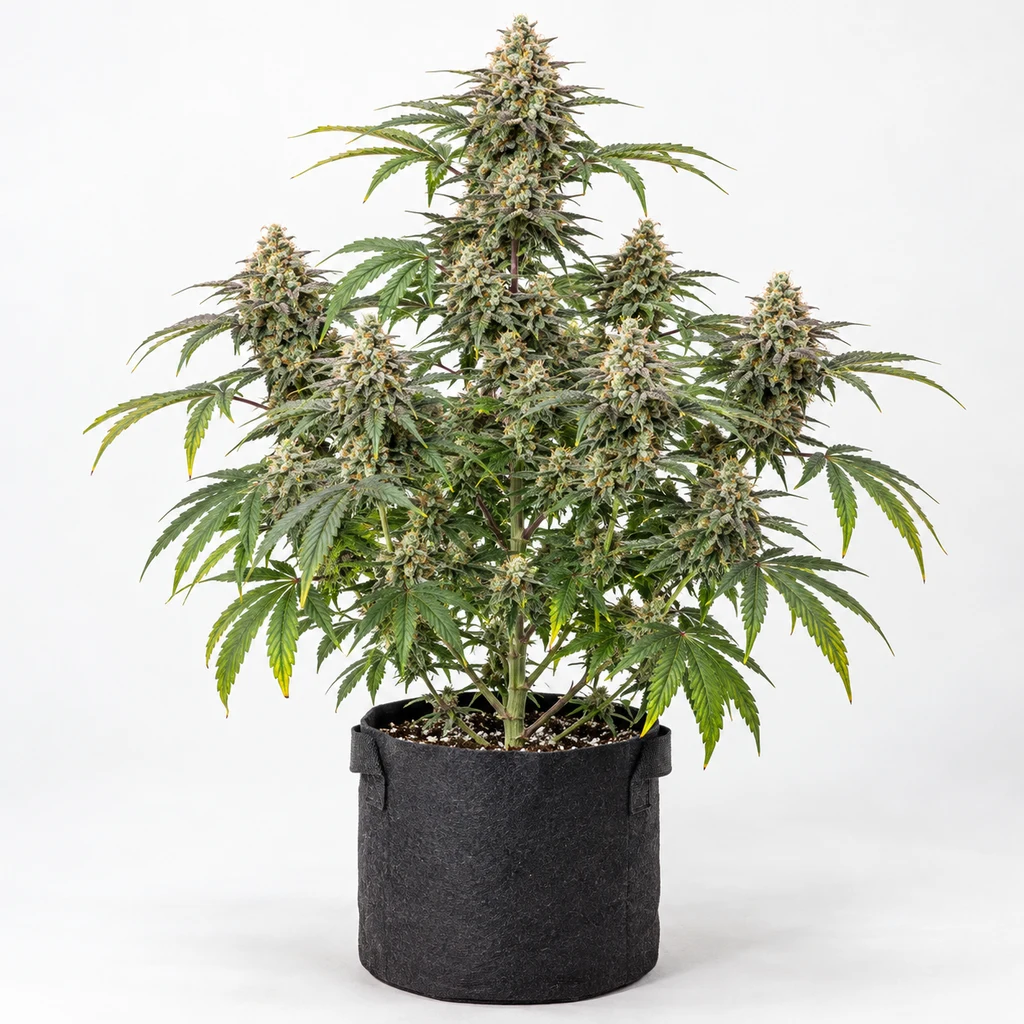 Ilustración de una planta en floración para la ficha de London Bubbly 710, con varias ramas floridas en maceta negra sobre fondo blanco.