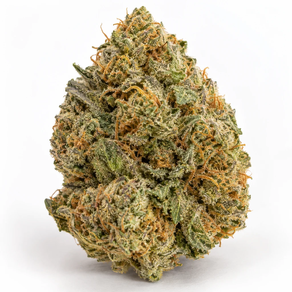 Ilustración de un cogollo verde con abundantes filamentos naranjas para la ficha de Lemon Cake Fast Feminizada de High Speed Buds.