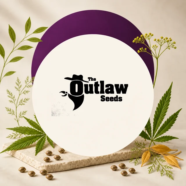 Logotipo negro de The Outlaw Seeds sobre un círculo crema, con un arco morado, hojas de cannabis y semillas alrededor. Logotipo negro de The Outlaw Seeds sobre un círculo crema, con un arco morado, hojas de cannabis y semillas alrededor.