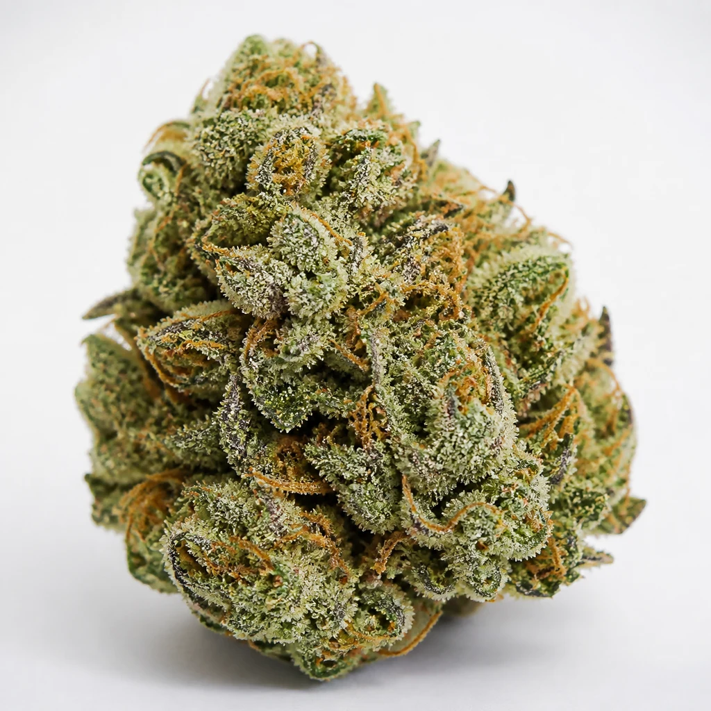 Ilustración de un cogollo verde con filamentos anaranjados y superficie blanquecina para la ficha de Tangerine Dream Feminizada de Spain Seeds.