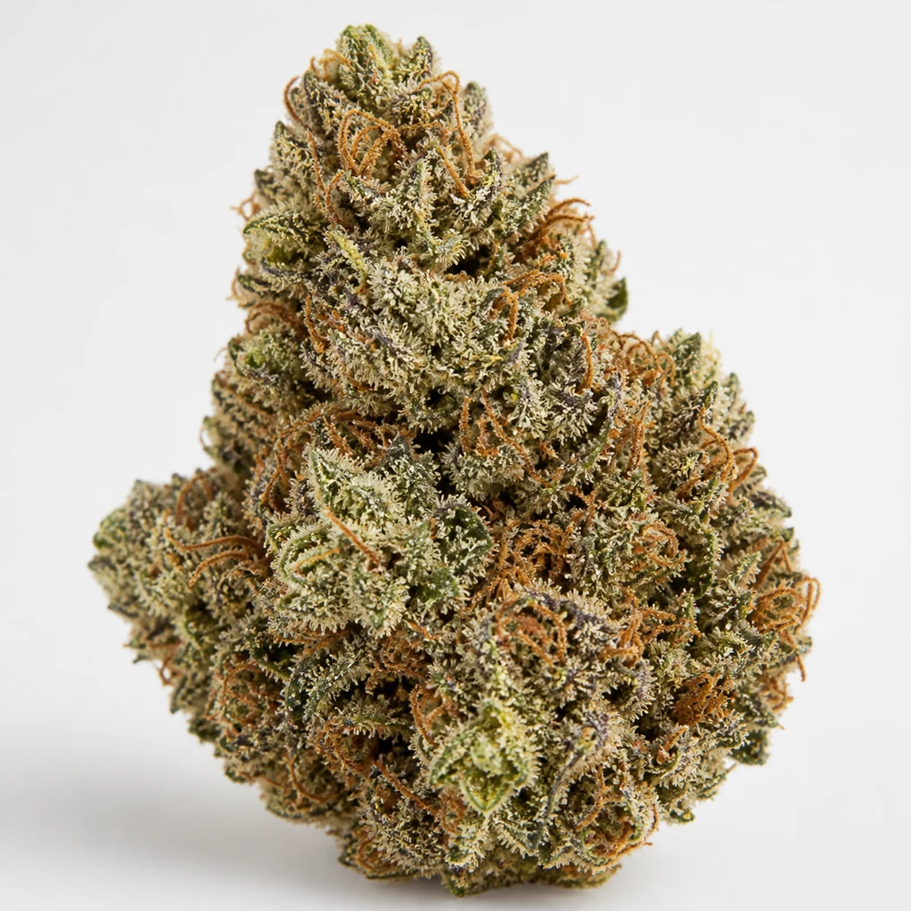 Ilustración de un cogollo cónico con filamentos anaranjados y superficie blanquecina para la ficha de Milky Way F1 Auto de Royal Queen Seeds.