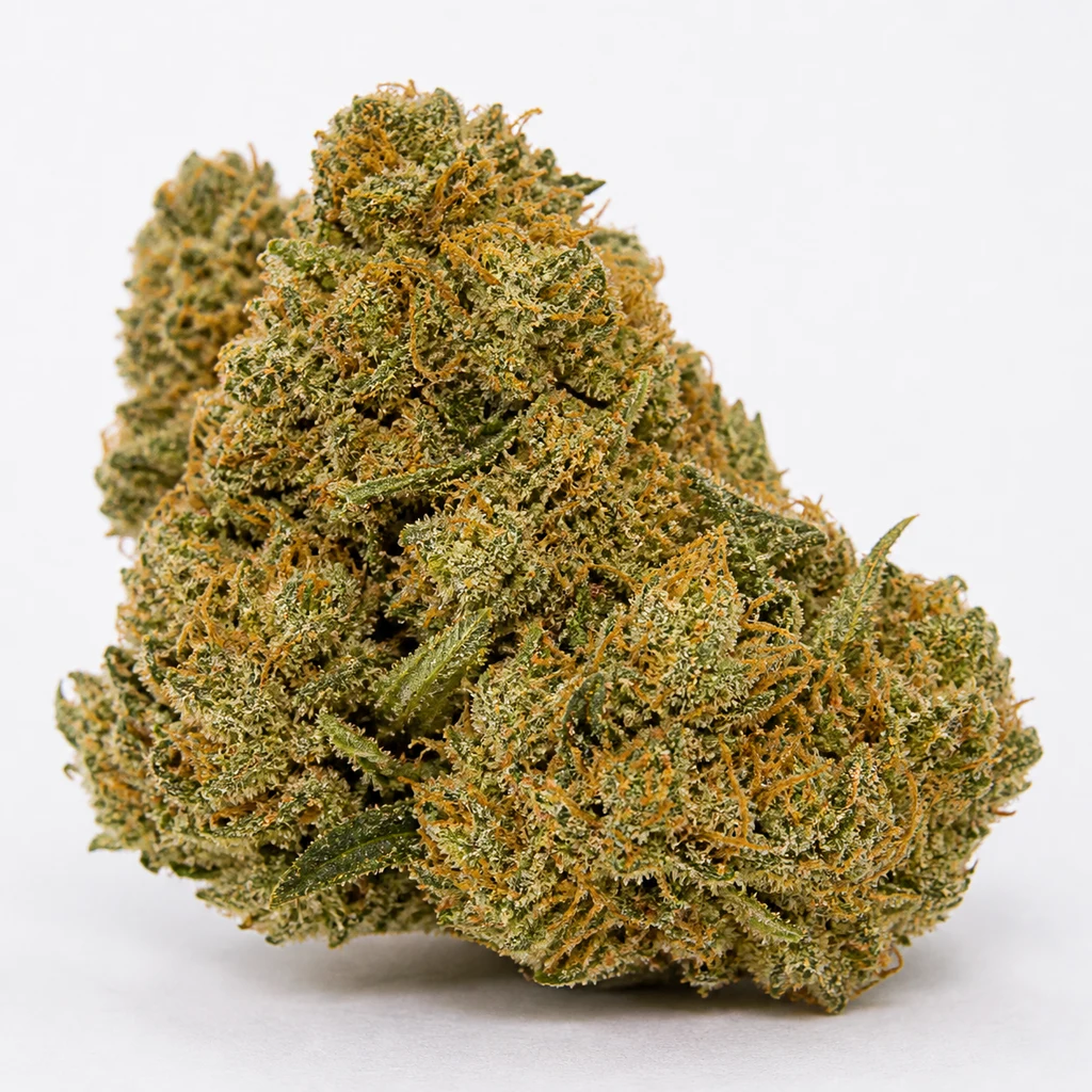 Ilustración de un cogollo compacto con abundantes filamentos anaranjados para la ficha de Super Lemon Haze x GMO Feminizada.