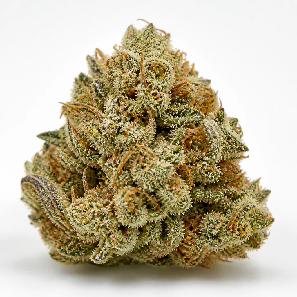 Ilustración de un cogollo de forma cónica, verde y con pistilos anaranjados, para la ficha de Lemon Mandarin 420 Feminizada.