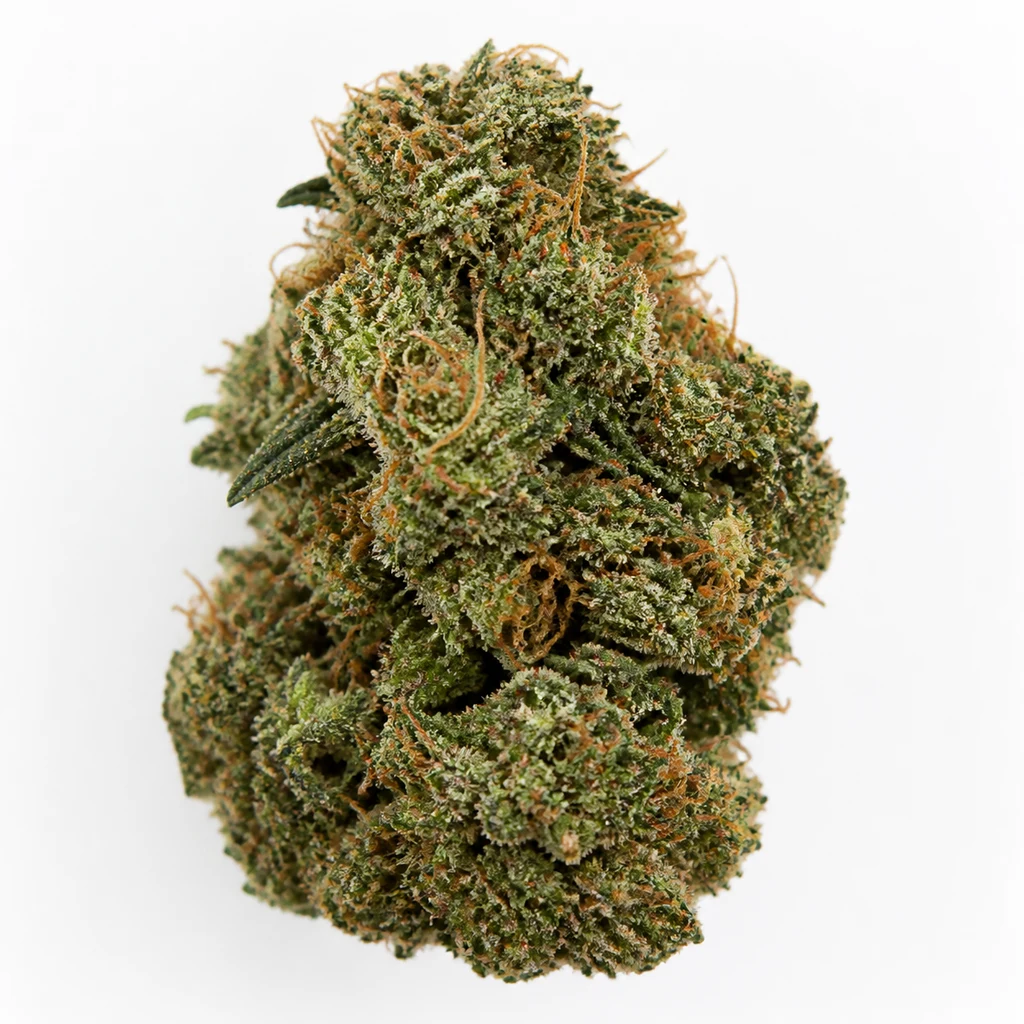Ilustración de un cogollo verde con filamentos anaranjados y superficie resinosa, para la ficha de Cachemira Regular de ACE Seeds.