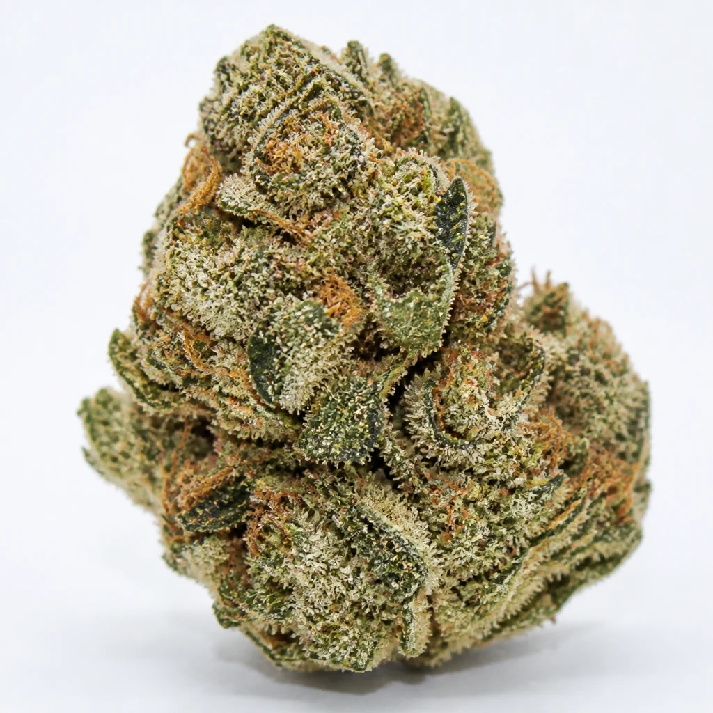 Ilustración de un cogollo compacto con hojas verdes y filamentos anaranjados para la ficha de Sister Cookies Feminizada de Mamiko Seeds.