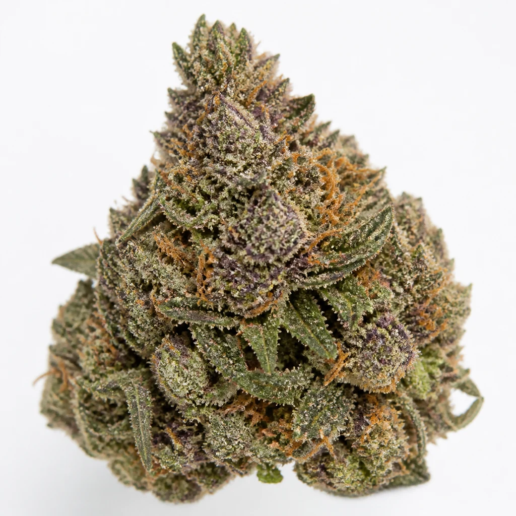 Ilustración de un cogollo verde y morado con filamentos naranjas sobre fondo blanco para la ficha de Tropicherry Feminizada de BSF Seeds.