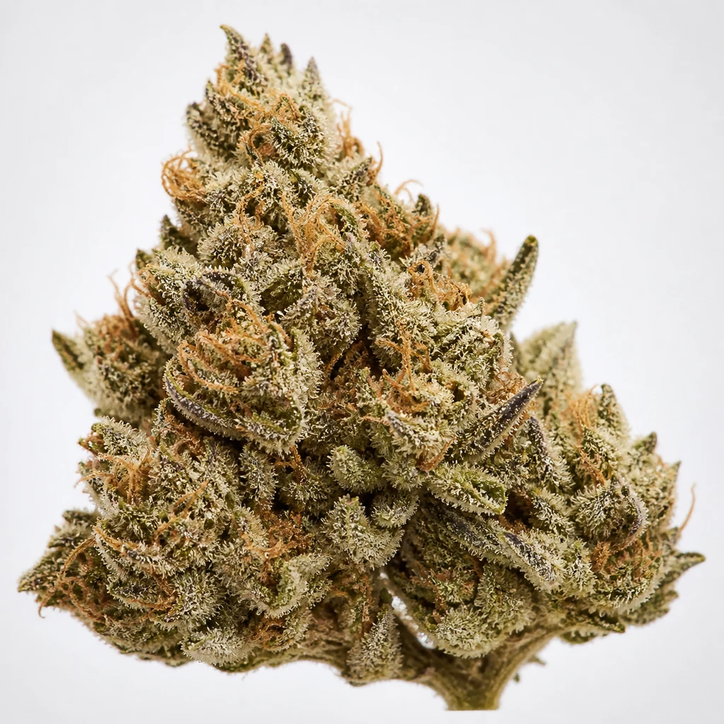 Ilustración de un cogollo con hojas verdes y filamentos anaranjados para la ficha de Lemon Cherry Gelato x Triple Scoop Feminizada.