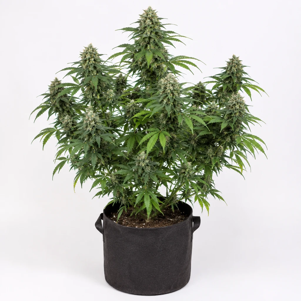 Ilustración de una planta con varias colas florales en maceta negra para la ficha de White Label Mix Regular, sobre fondo blanco.