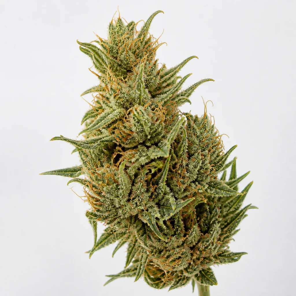 Ilustración de un cogollo alargado con hojas verdes y filamentos anaranjados sobre fondo claro, para la ficha de Thai Regular de ACE Seeds.